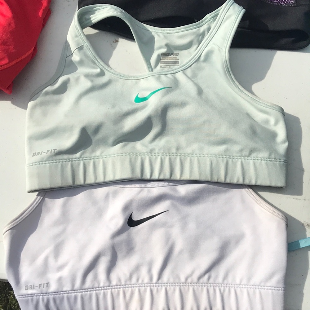 Nike Pro Sports Bras White and Light Teal Sz M